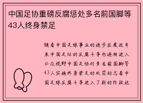 中国足协重磅反腐惩处多名前国脚等43人终身禁足 中国足协重磅反腐惩处多名前国脚等43人终身禁足